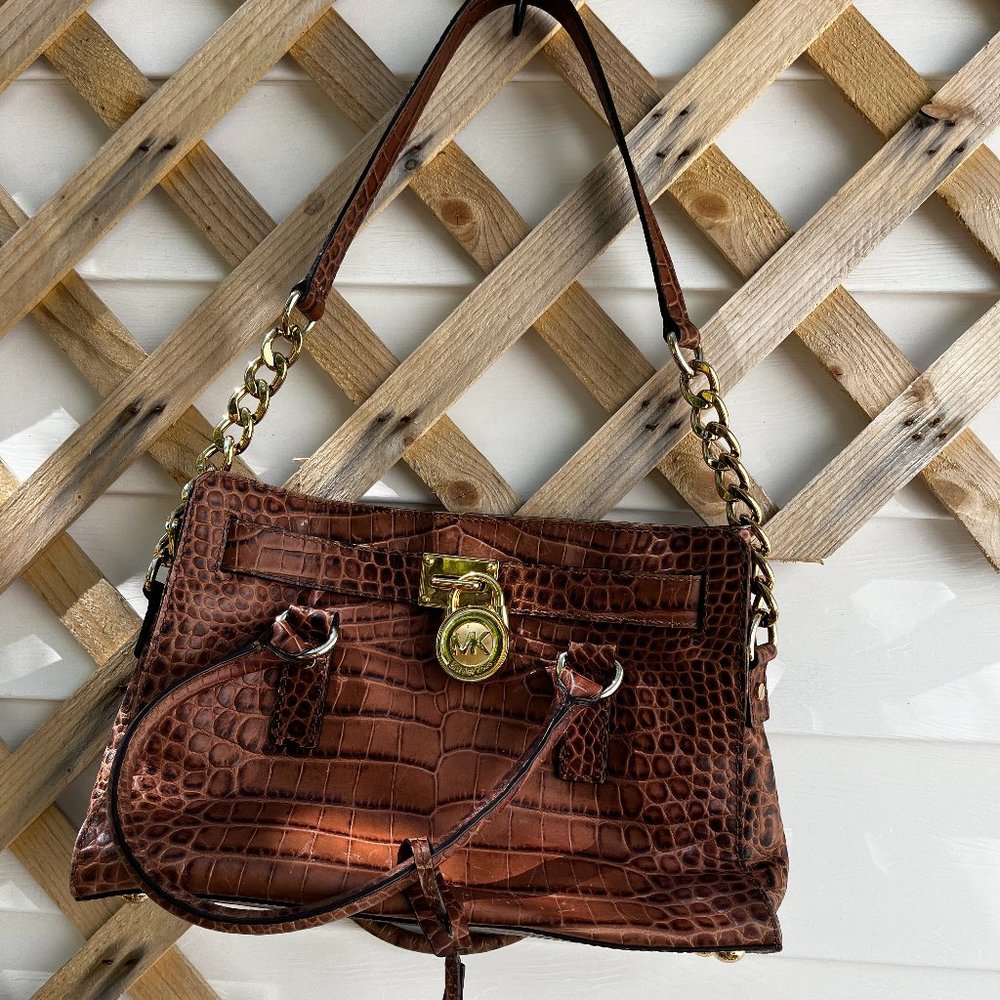 Michael Kors Leather Hamilton Shoulder Tote Bag Brown